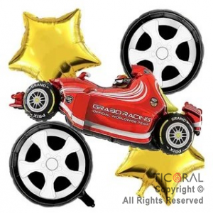 SET DE GLOBOS METALIZADO AUTO CARRERA FORMULA 1 5 UNIDADES X 1